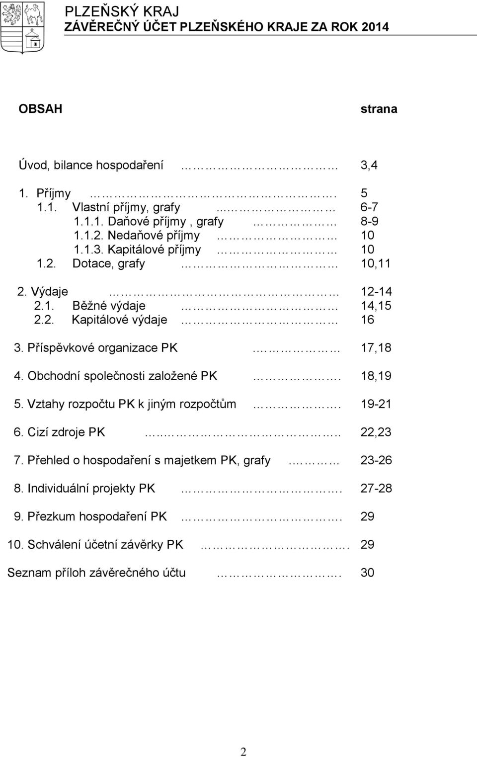 Obchodní společnosti založené PK. 18,19 5. Vztahy rozpočtu PK k jiným rozpočtům. 19-21 6. Cizí zdroje PK.... 22,23 7.