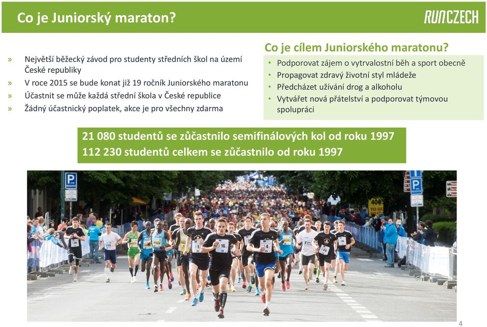 se může každá střední škola v České republice» Žádný účastnický poplatek, akce je pro všechny zdarma Co je cílem Juniorského maratonu?