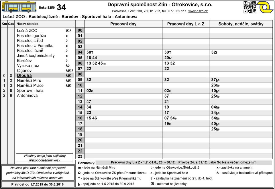 omezením m - jede na - zastávka na znamení - spoj jede od.. do.9.