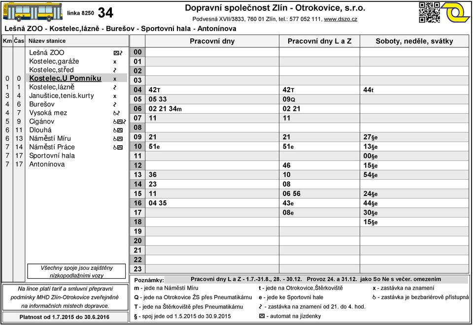 omezením m - jede na - zastávka na znamení - spoj jede od.. do.9.