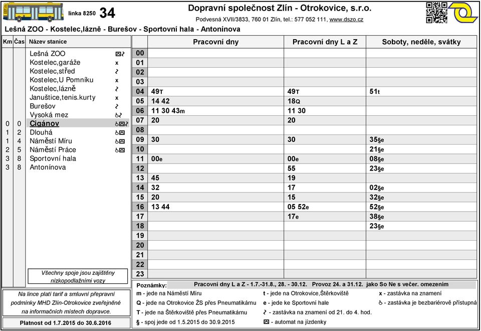 omezením m - jede na - zastávka na znamení - spoj jede od.. do.9.