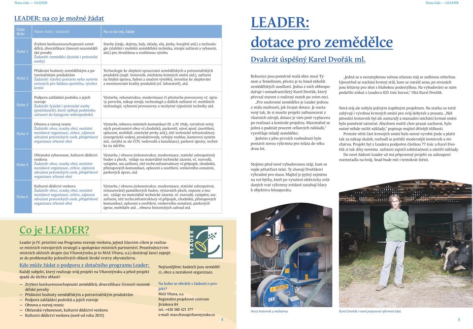 ) a technologie (stabilní i mobilní zemědělská technika, strojní zařízení a vybavení, atd.) pro živočišnou a rostlinnou výrobu Leader: dotace pro zemědělce Dvakrát úspěšný Karel Dvořák ml.