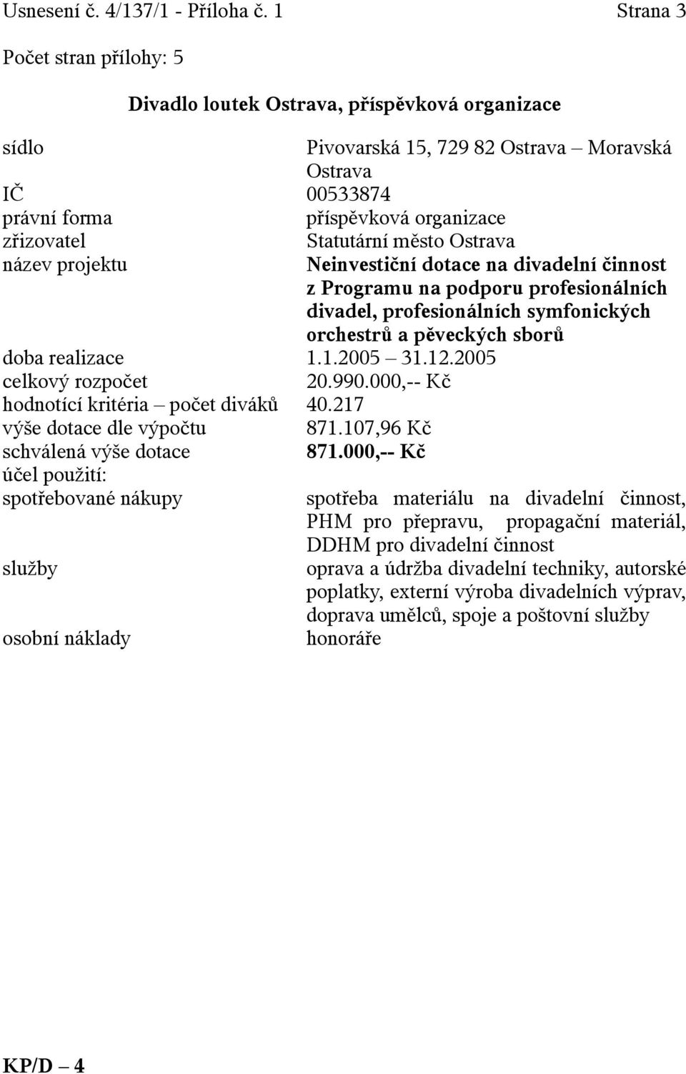 profesionálních divadel, profesionálních symfonických orchestrů a pěveckých sborů 20.990.000,-- Kč hodnotící kritéria počet diváků 40.