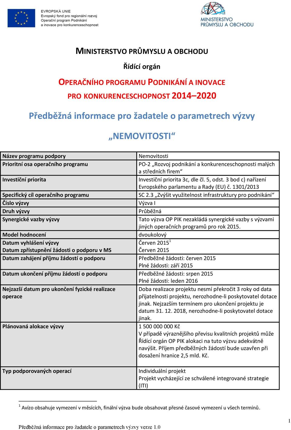 malých a středních firem Investiční priorita 3c, dle čl. 5, odst. 3 bod c) nařízení Evropského parlamentu a Rady (EU) č. 1301/2013 SC 2.