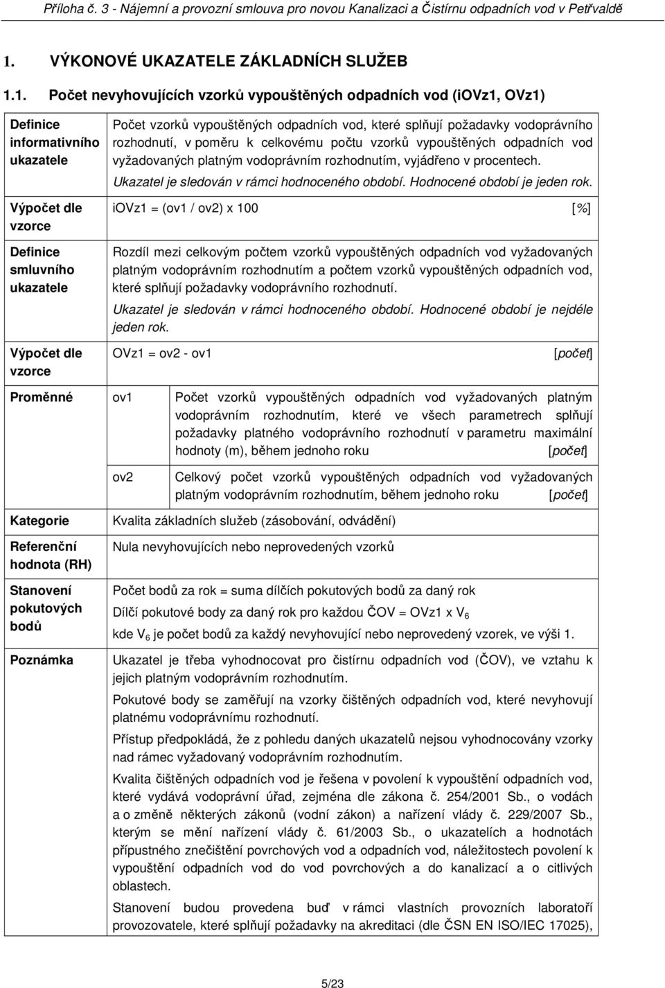 iovz1 = (ov1 / ov2) x 100 [%] Rozdíl mezi celkovým počtem vzorků vypouštěných odpadních vod vyžadovaných platným vodoprávním rozhodnutím a počtem vzorků vypouštěných odpadních vod, které splňují