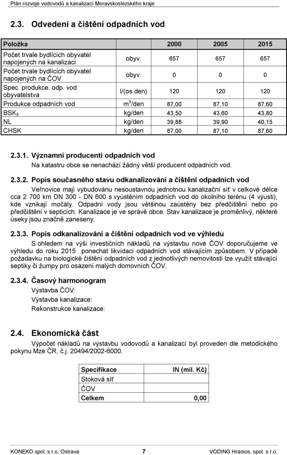 2.3.2. Popis současného stavu odkanalizování a čištění odpadních vod Veřnovice mají vybudovánu nesoustavnou jednotnou kanalizační síť v celkové délce cca 2 700 km DN 300 - DN 600 s vyústěním