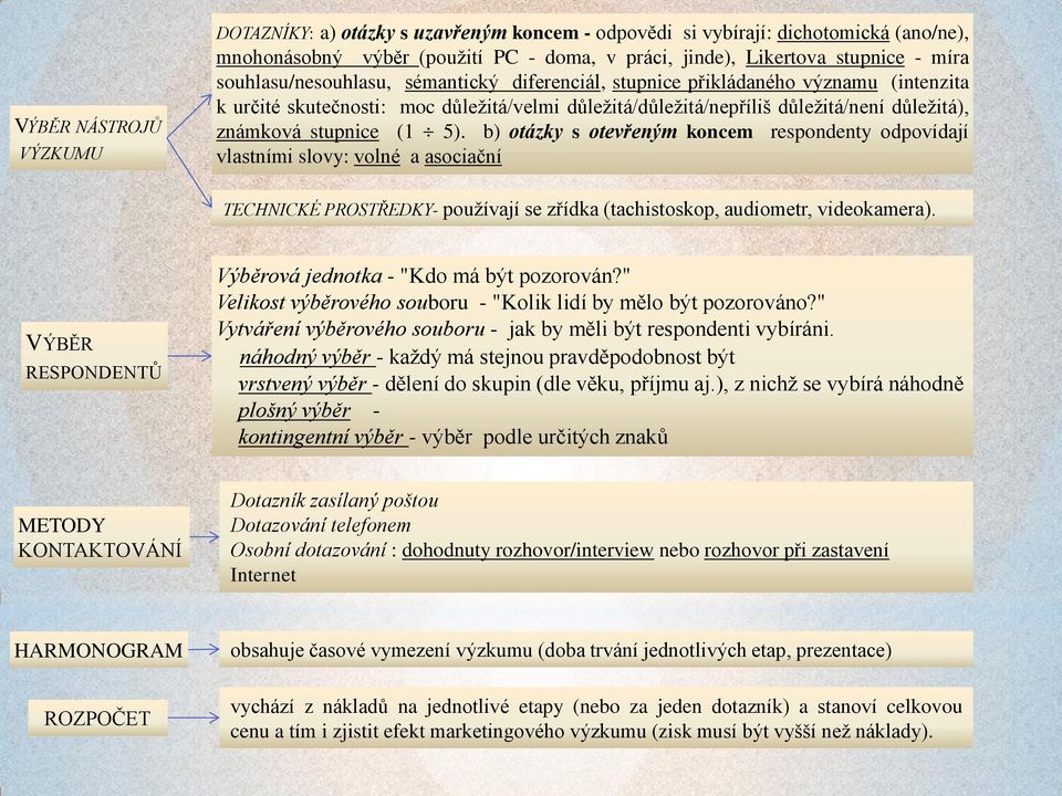 5). b) otázky s otevřeným koncem respondenty odpovídají vlastními slovy: volné a asociační TECHNICKÉ PROSTŘEDKY- používají se zřídka (tachistoskop, audiometr, videokamera).