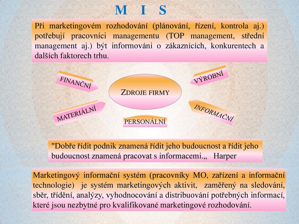 S ZDROJE FIRMY PERSONÁLNÍ "Dobře řídit podnik znamená řídit jeho budoucnost a řídit jeho budoucnost znamená pracovat s informacemi.