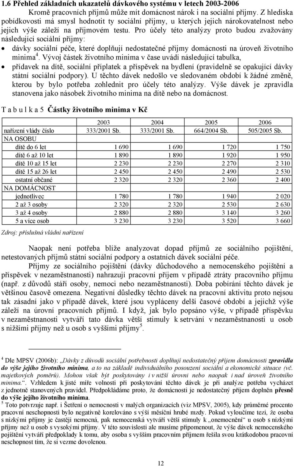 Pro účely této analýzy proto budou zvažovány následující sociální příjmy: dávky sociální péče, které doplňují nedostatečné příjmy domácnosti na úroveň životního minima 4.