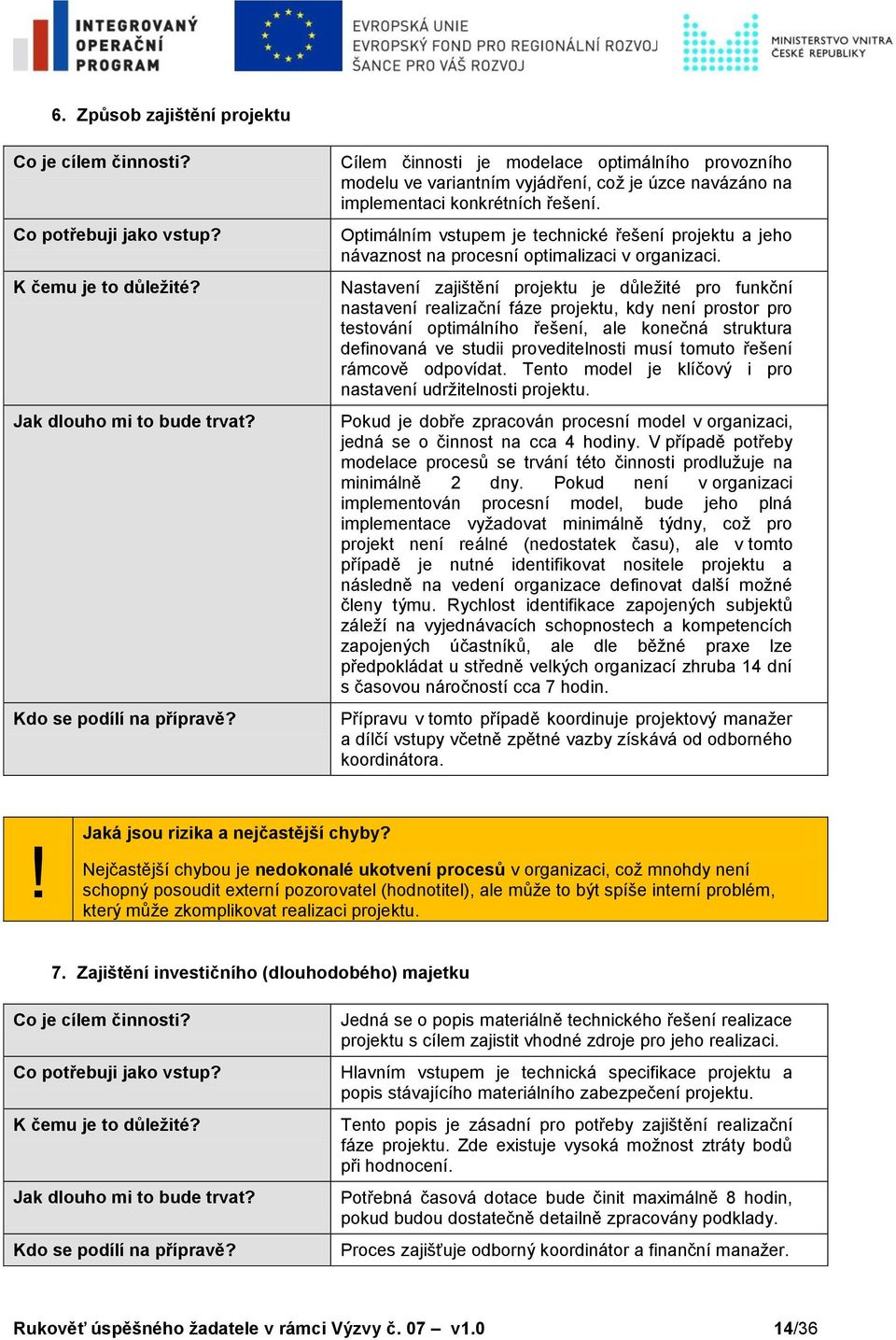 Optimálním vstupem je technické řešení projektu a jeho návaznost na procesní optimalizaci v organizaci.