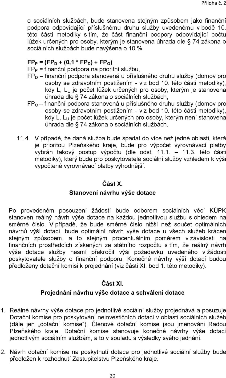 FP P = (FP D + (0,1 * FP D ) + FP O ) FP P = finanční podpora na prioritní službu, FP D finanční podpora stanovená u příslušného druhu služby (domov pro osoby se zdravotním postižením - viz bod 10.