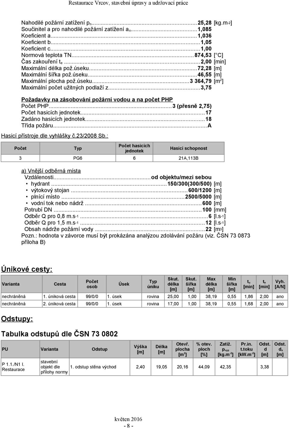 ..3,75 Požadavky na zásobování požární vodou a na počet PHP Počet PHP...3 (přesně 2,75) Počet hasicích jednotek...17 Zadáno hasicích jednotek...18 Třída požáru...a Hasicí přístroje dle vyhlášky č.