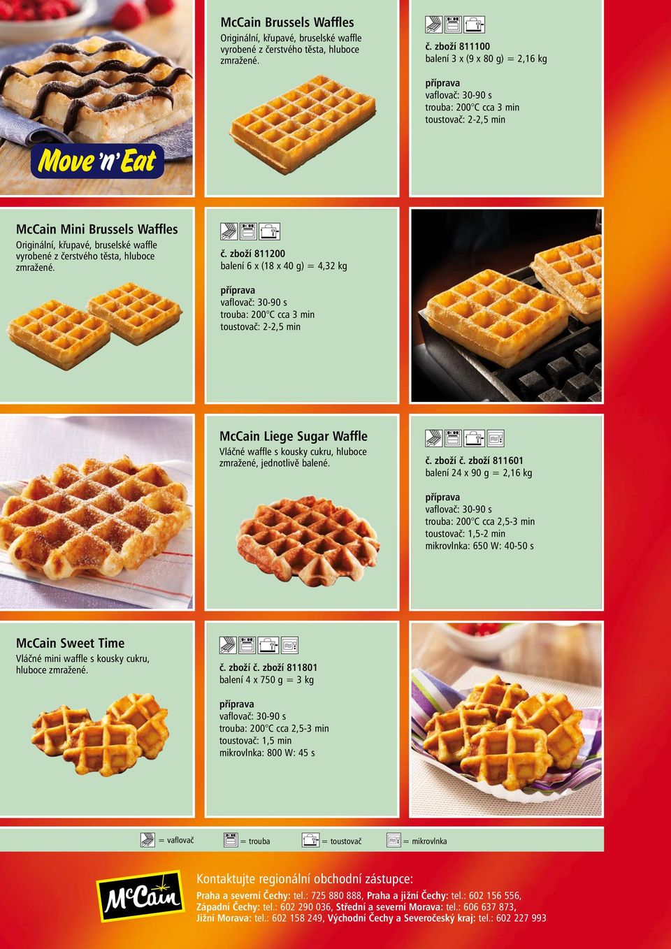 zboží 811100 balení 3 x (9 x 80 g) = 2,16 kg příprava vaflovač: 30-90 s trouba: 200 C cca 3 min toustovač: 2-2,5 min McCain Mini Brussels Waffles Originální, křupavé, bruselské waffle vyrobené z če