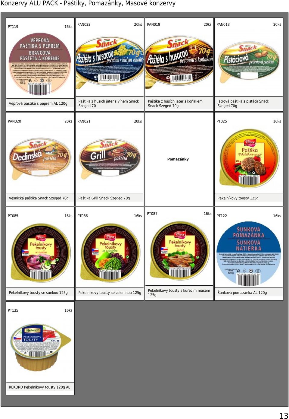 Vesnická paštika Snack Szeged 70g Paštika Grill Snack Szeged 70g PT085 PT086 1 Pekelníkovy tousty se šunkou 125g PT135 Pekelníkovy tousty 125g 1