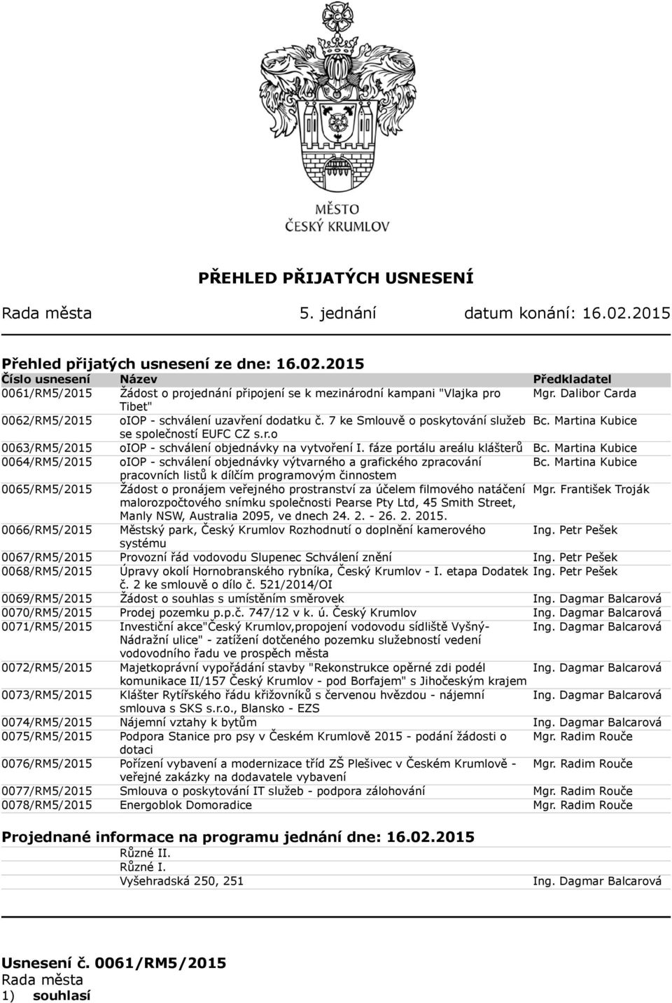 fáze portálu areálu klášterů Bc. Martina Kubice 0064/RM5/2015 oiop - schválení objednávky výtvarného a grafického zpracování Bc.