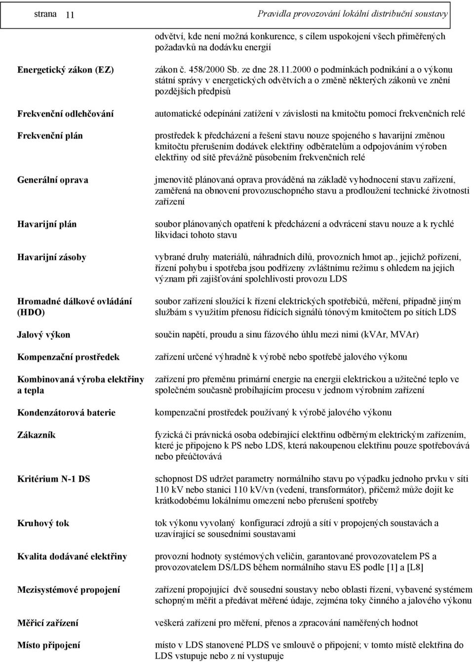 elektřiny Mezisystémové propojení Měřicí zařízení Místo připojení zákon č. 458/2000 Sb. ze dne 28.11.
