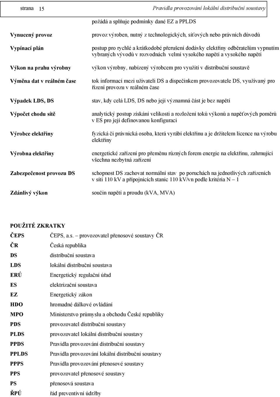 vybraných vývodů v rozvodnách velmi vysokého napětí a vysokého napětí výkon výrobny, nabízený výrobcem pro využití v distribuční soustavě tok informací mezi uživateli DS a dispečinkem provozovatele