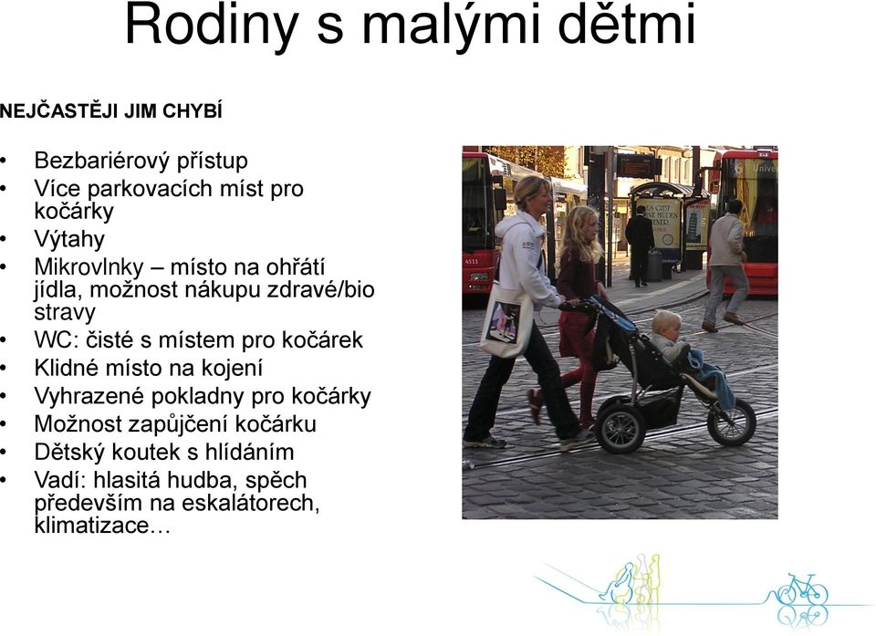 místem pro kočárek Klidné místo na kojení Vyhrazené pokladny pro kočárky Možnost zapůjčení