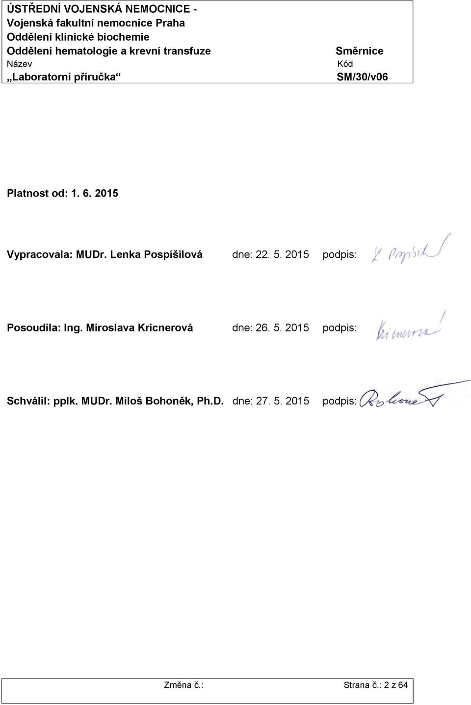 Miroslava Kricnerová dne: 26. 5. 2015 podpis: Schválil: pplk.