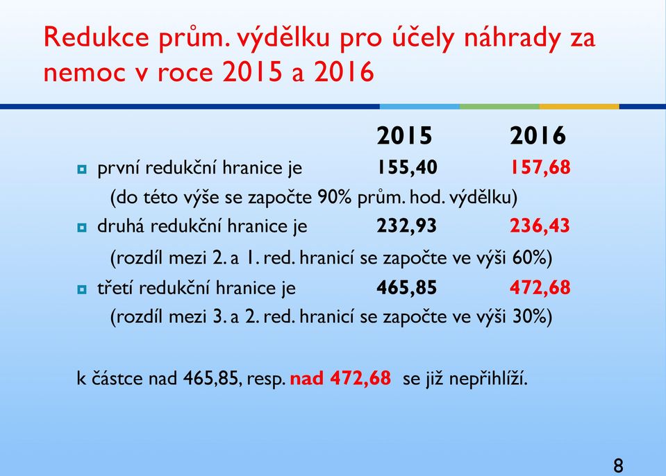 (do této výše se započte 90% prům. hod. výdělku) druhá redukční hranice je 232,93 236,43 (rozdíl mezi 2.