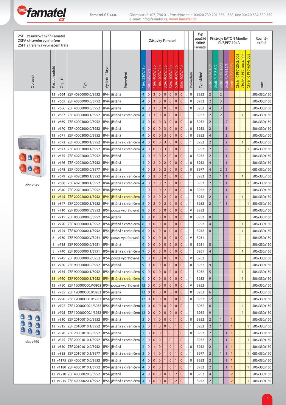 Chránič PF7-25/2/003 Chránič PF7-40/4/003 Chránič PF7-63/4/003 mm 13 v664 ZSF 40300000.0/3952 IP44 jištěná 4 0 3 0 0 0 0 0. 0 3952 2 2 506x330x150 13 v665 ZSF 40300000.