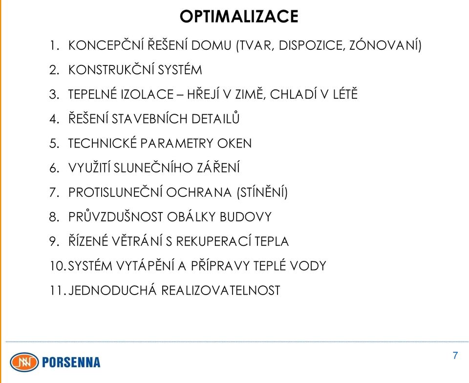 TECHNICKÉ PARAMETRY OKEN 6. VYUŽITÍ SLUNEČNÍHO ZÁŘENÍ 7. PROTISLUNEČNÍ OCHRANA (STÍNĚNÍ) 8.