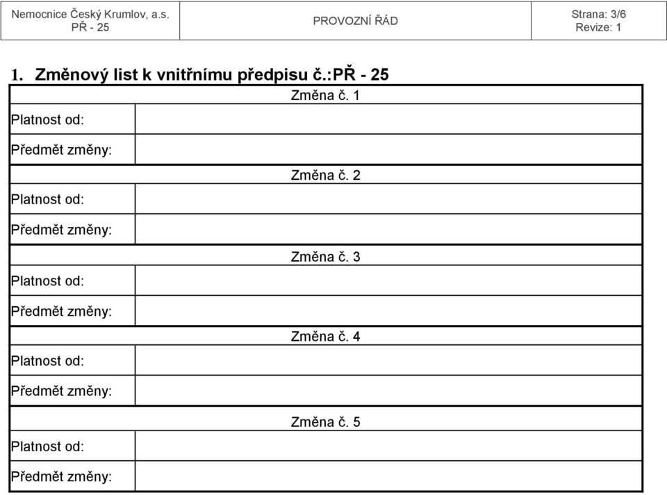 předpisu č.: Změna č.