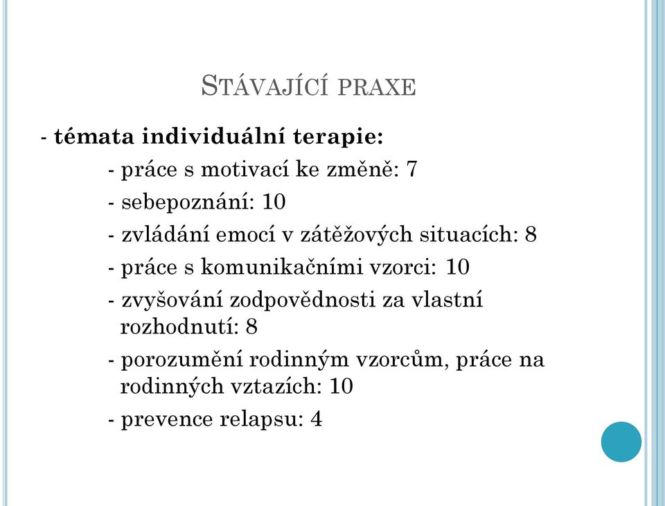 komunikačními vzorci: 10 - zvyšování zodpovědnosti za vlastní rozhodnutí: 8 -