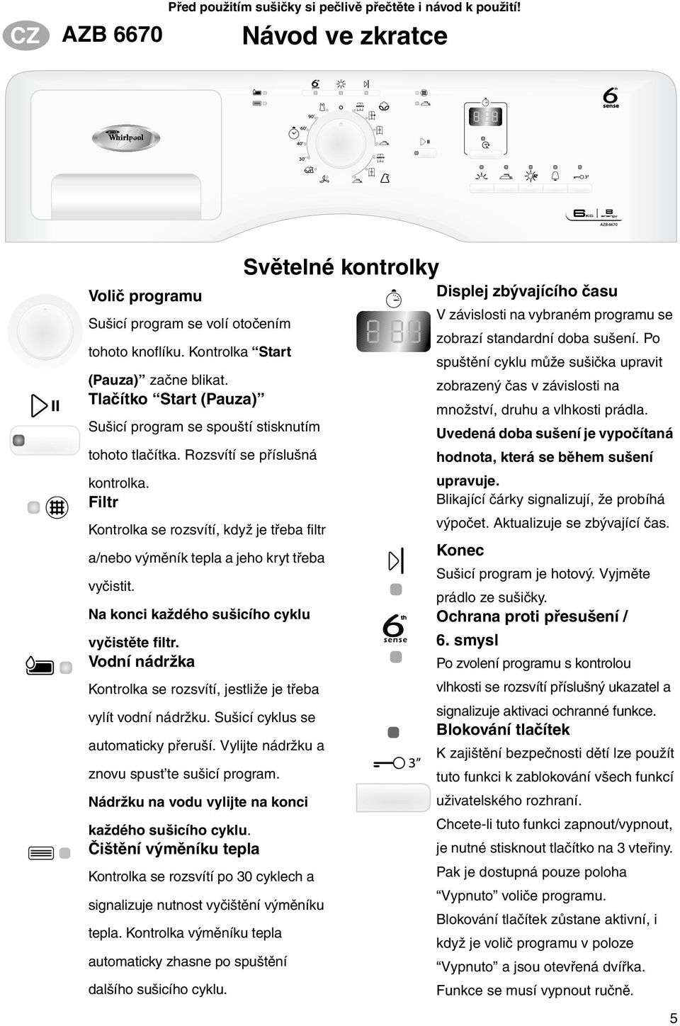 Filtr Kontrolka se rozsvítí, když je třeba filtr a/nebo výměník tepla a jeho kryt třeba vyčistit. Na konci každého sušicího cyklu vyčistěte filtr.