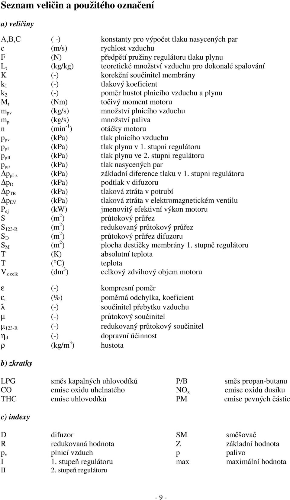 plnicího vzduchu m p (kg/s) množství paliva n (min -1 ) otáčky motoru p pv (kpa) tlak plnicího vzduchu p pi (kpa) tlak plynu v 1. stupni regulátoru p pii (kpa) tlak plynu ve 2.