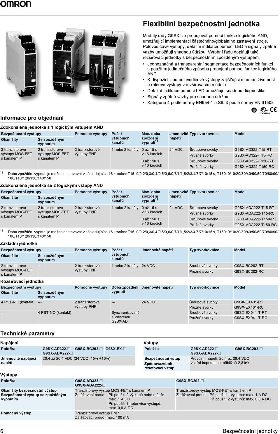 Jednozna ná a transparentní segmentace bezpe nostních funkcí s pouitím jedine ného zp sobu propojení pomocí funkce logického AND K dispozici jsou polovodi ové výstupy zajit'ující dlouhou ivotnost a