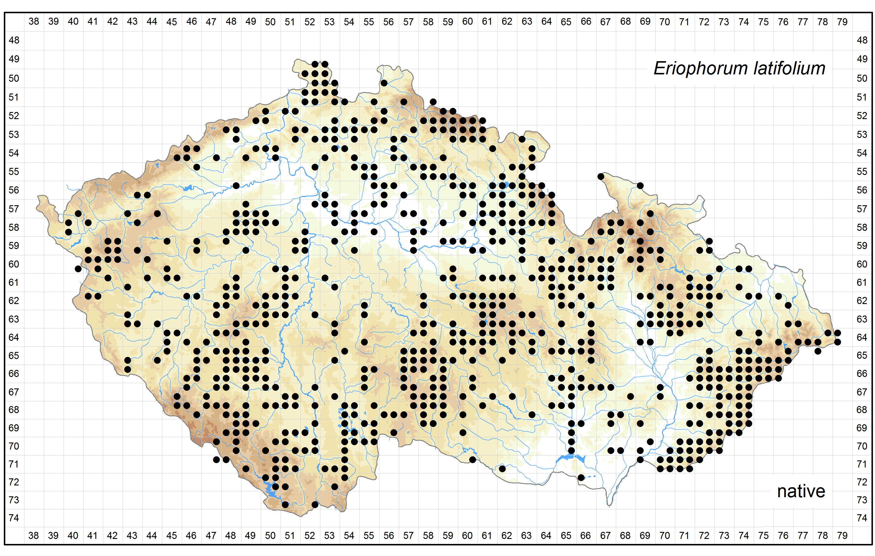 Distribution of Eriophorum latifolium in the Czech Republic Author of the map: Jitka Štěpánková Map produced on: 18-11-2015 Database records used for producing the distribution map of Eriophorum