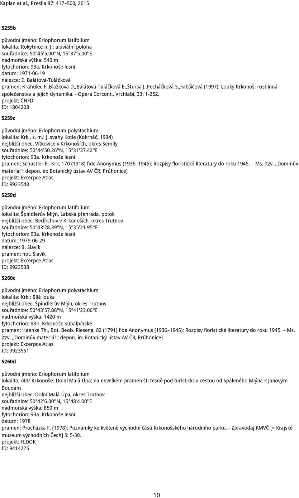 , Vrchlabí, 33: 1-252. projekt: ČNFD ID: 1804208 5259c původní jméno: Eriophorum polystachium lokalita: Krk., z. m.: J.