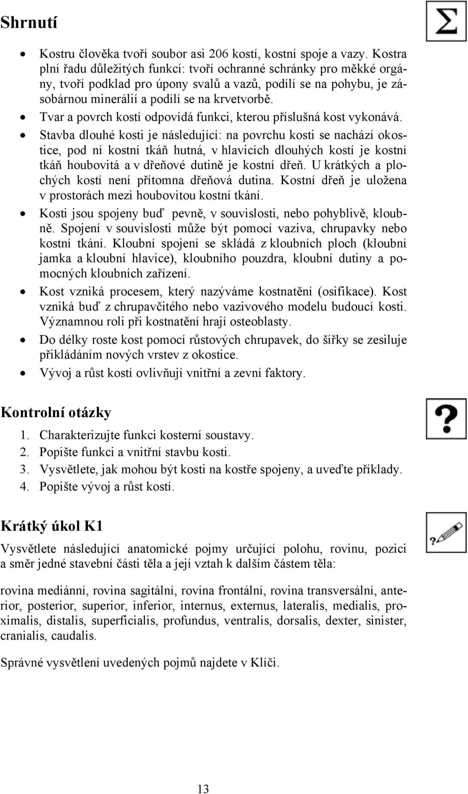 Tvar a povrch kostí odpovídá funkci, kterou příslušná kost vykonává.