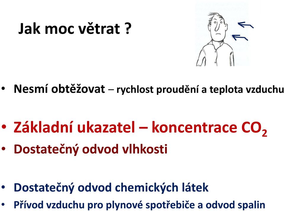 Základní ukazatel koncentrace CO 2 Dostatečný odvod