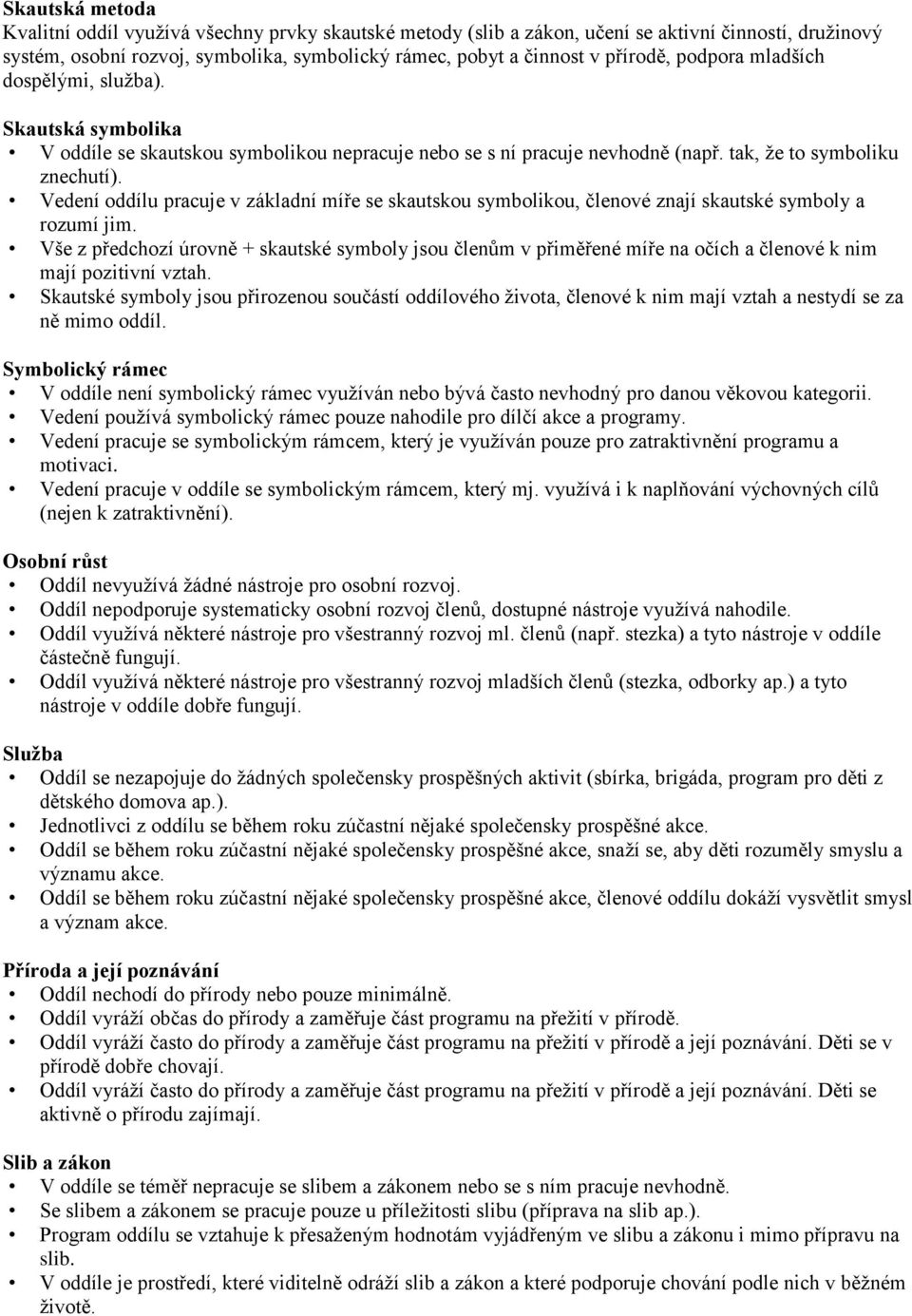 Vedení oddílu pracuje v základní míře se skautskou symbolikou, členové znají skautské symboly a rozumí jim.