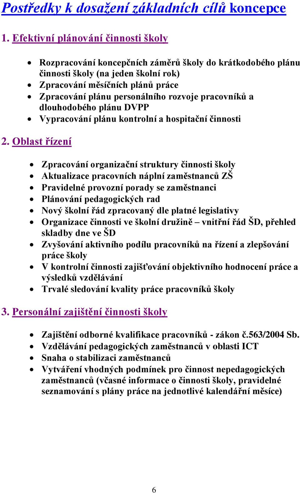 rozvoje pracovníků a dlouhodobého plánu DVPP Vypracování plánu kontrolní a hospitační činnosti 2.