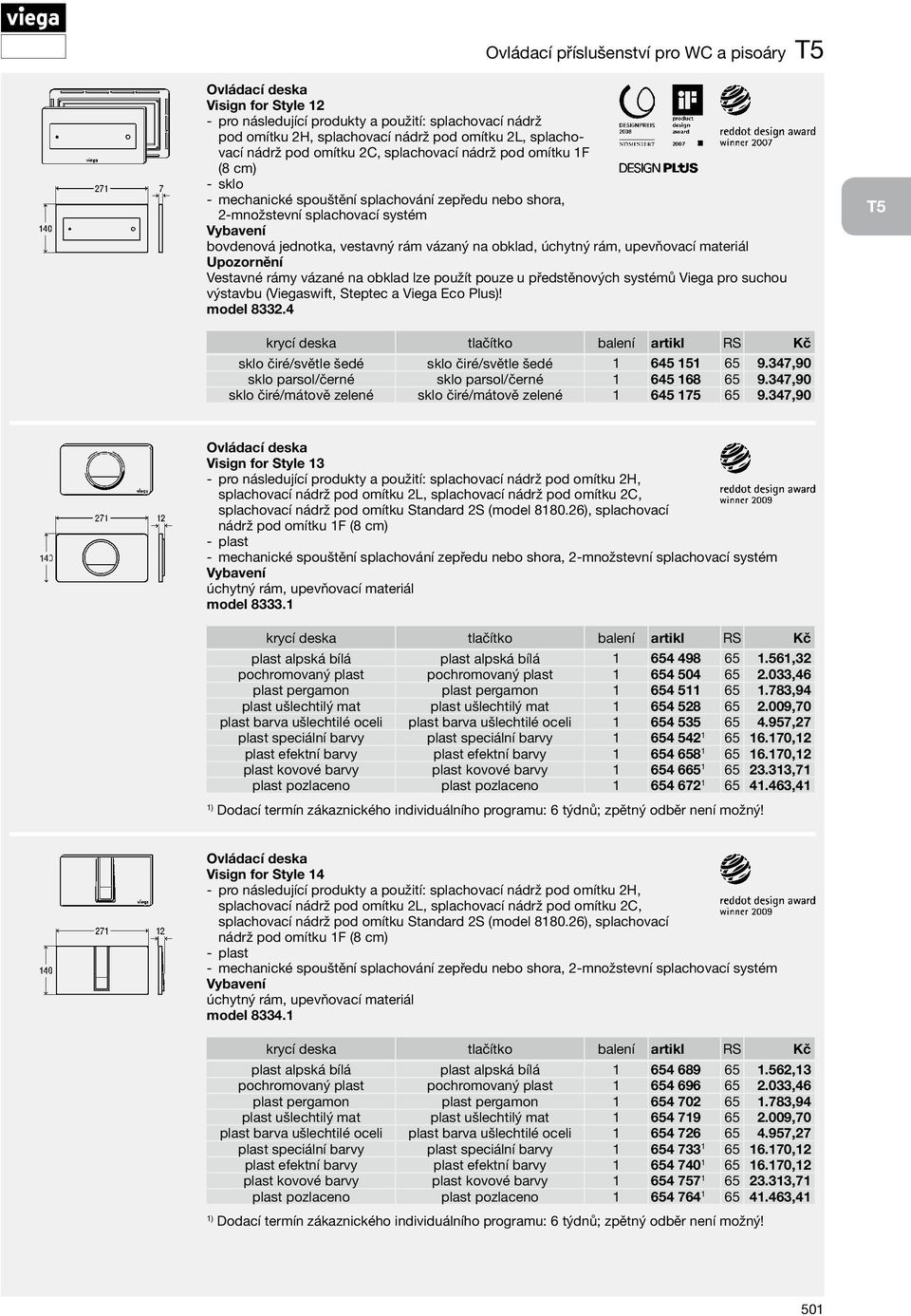 úchytný rám, upevňovací materiál Vestavné rámy vázané na obklad lze použít pouze u předstěnových systémů Viega pro suchou výstavbu (Viegaswift, Steptec a Viega Eco Plus)! model 8332.