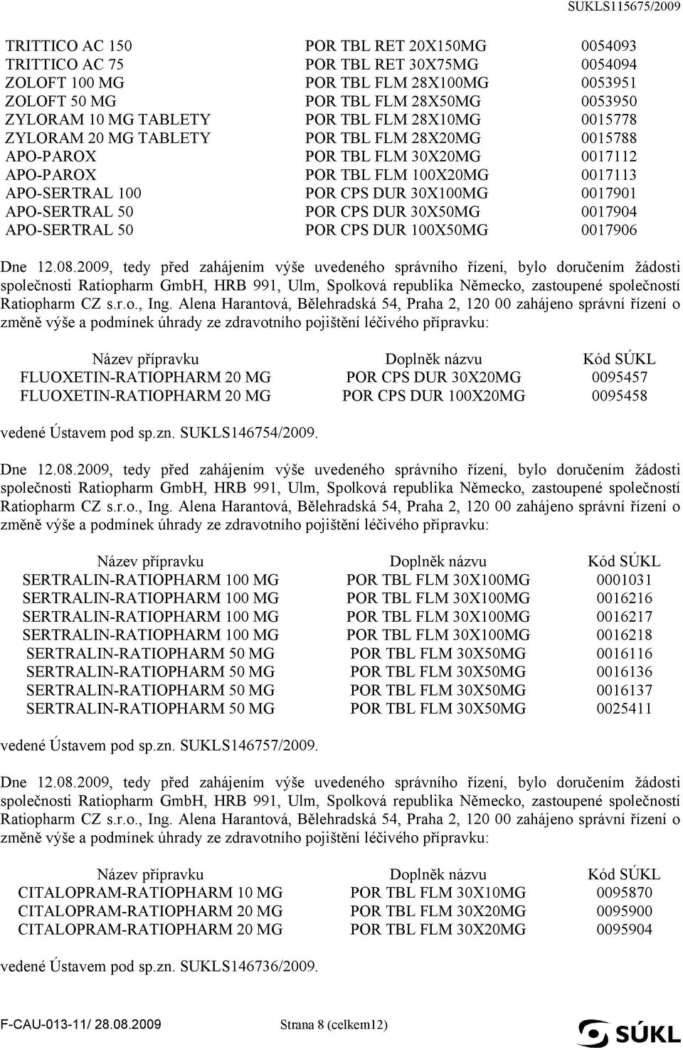 APO-SERTRAL 50 POR CPS DUR 30X50MG 0017904 APO-SERTRAL 50 POR CPS DUR 100X50MG 0017906 Dne 12.08.