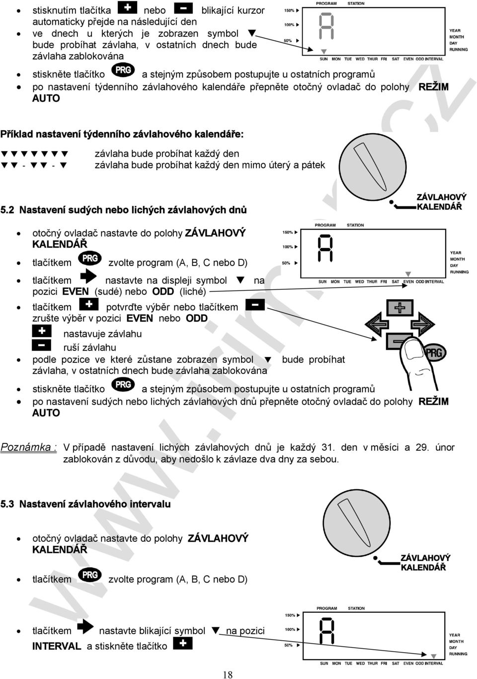 kalendáře: - - závlaha bude probíhat každý den závlaha bude probíhat každý den mimo úterý a pátek 5.