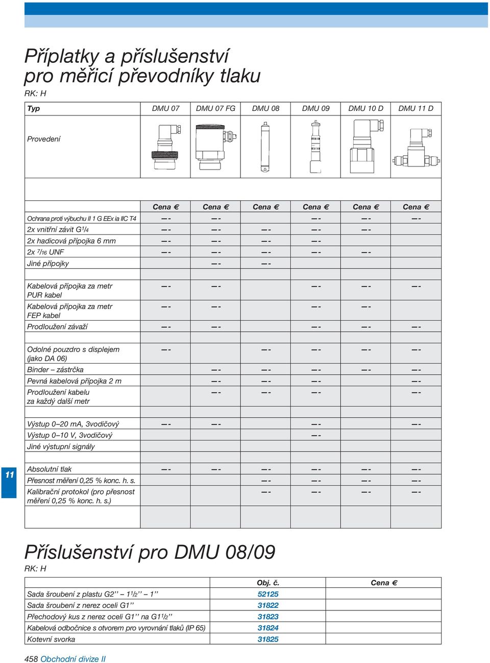 závaží - - - - - Odolné pouzdro s displejem - - - - - (jako DA ) Binder zástrčka - - - - - Pevná kabelová přípojka 2 m - - - - Prodloužení kabelu - - - - za každý další metr Výstup 0 20 ma, 3vodičový