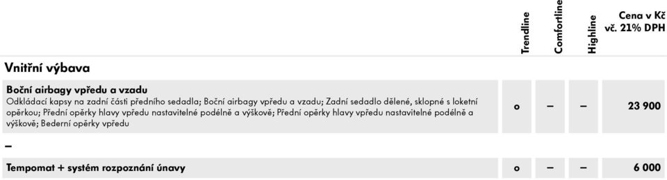 hlavy vpředu nastavitelné podélně a výškově; Přední opěrky hlavy vpředu nastavitelné podélně