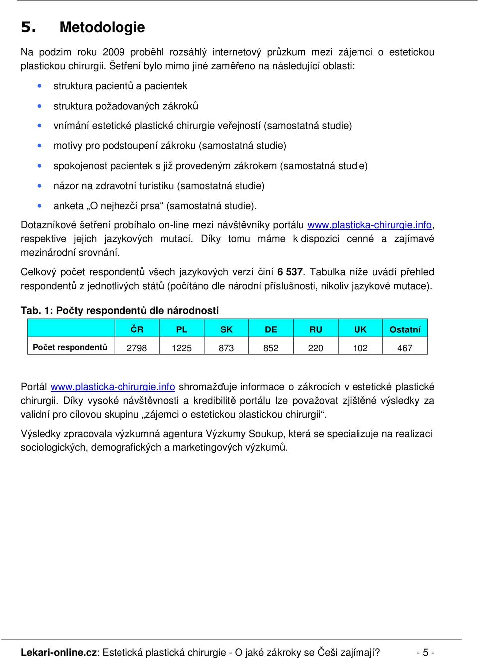 podstoupení zákroku (samostatná studie) spokojenost pacientek s již provedeným zákrokem (samostatná studie) názor na zdravotní turistiku (samostatná studie) anketa O nejhezčí prsa (samostatná studie).