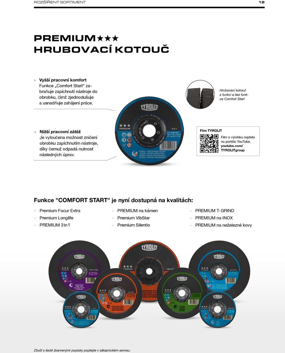 Hrubovací kotouč s funkcí a bez funkce Comfort Start + + Nižší pracovní zátěž Je vyloučena možnost zničení obrobku zapíchnutím nástroje, díky čemuž odpadá nutnost