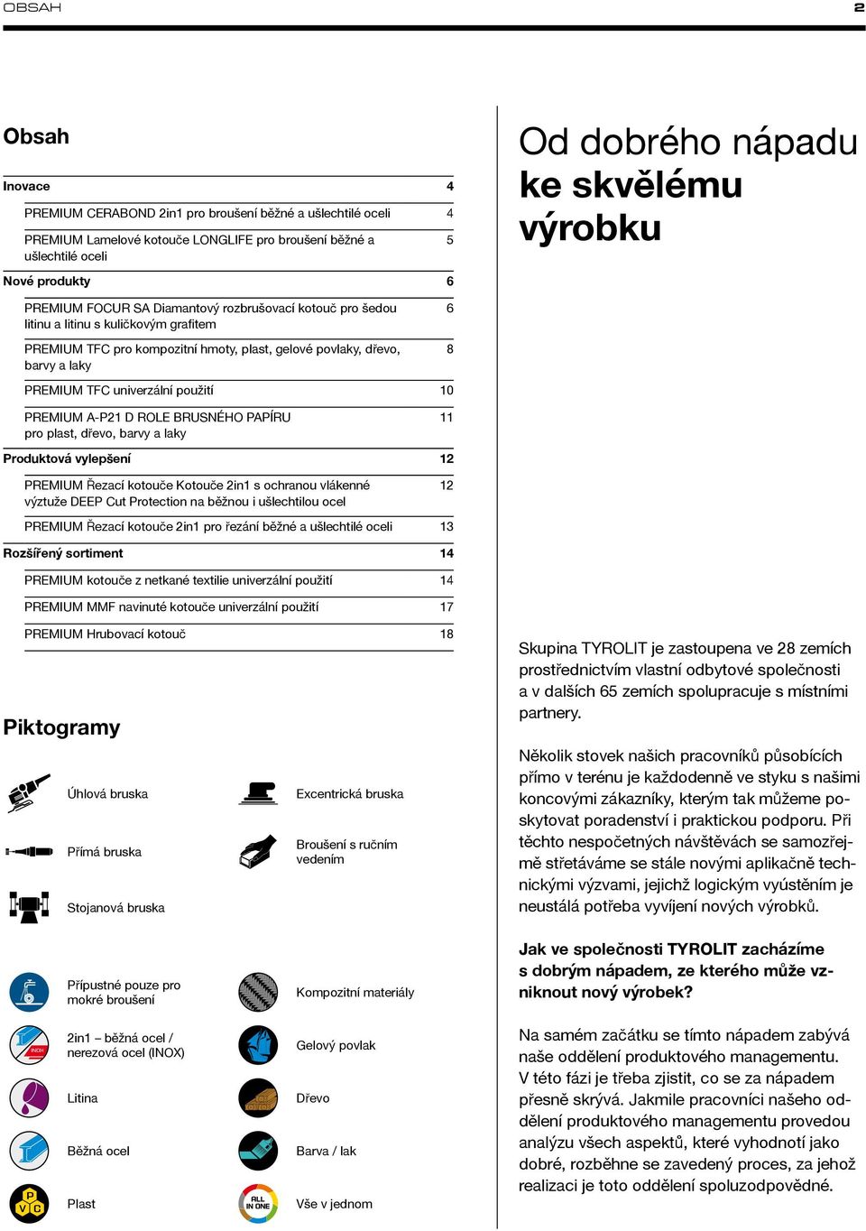 PREMIUM TFC univerzální použití 10 PREMIUM A-P21 D ROLE BRUSNÉHO PAPÍRU pro plast, dřevo, barvy a laky 11 Produktová vylepšení 12 PREMIUM Řezací kotouče Kotouče 2in1 s ochranou vlákenné výztuže DEEP