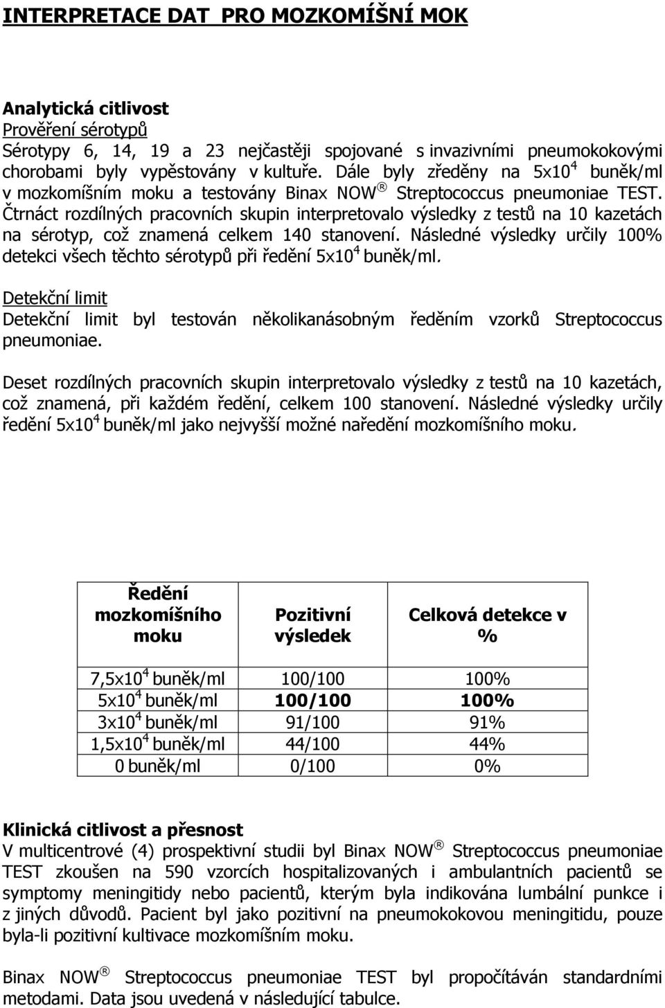 Čtrnáct rozdílných pracovních skupin interpretovalo výsledky z testů na 10 kazetách na sérotyp, což znamená celkem 140 stanovení.