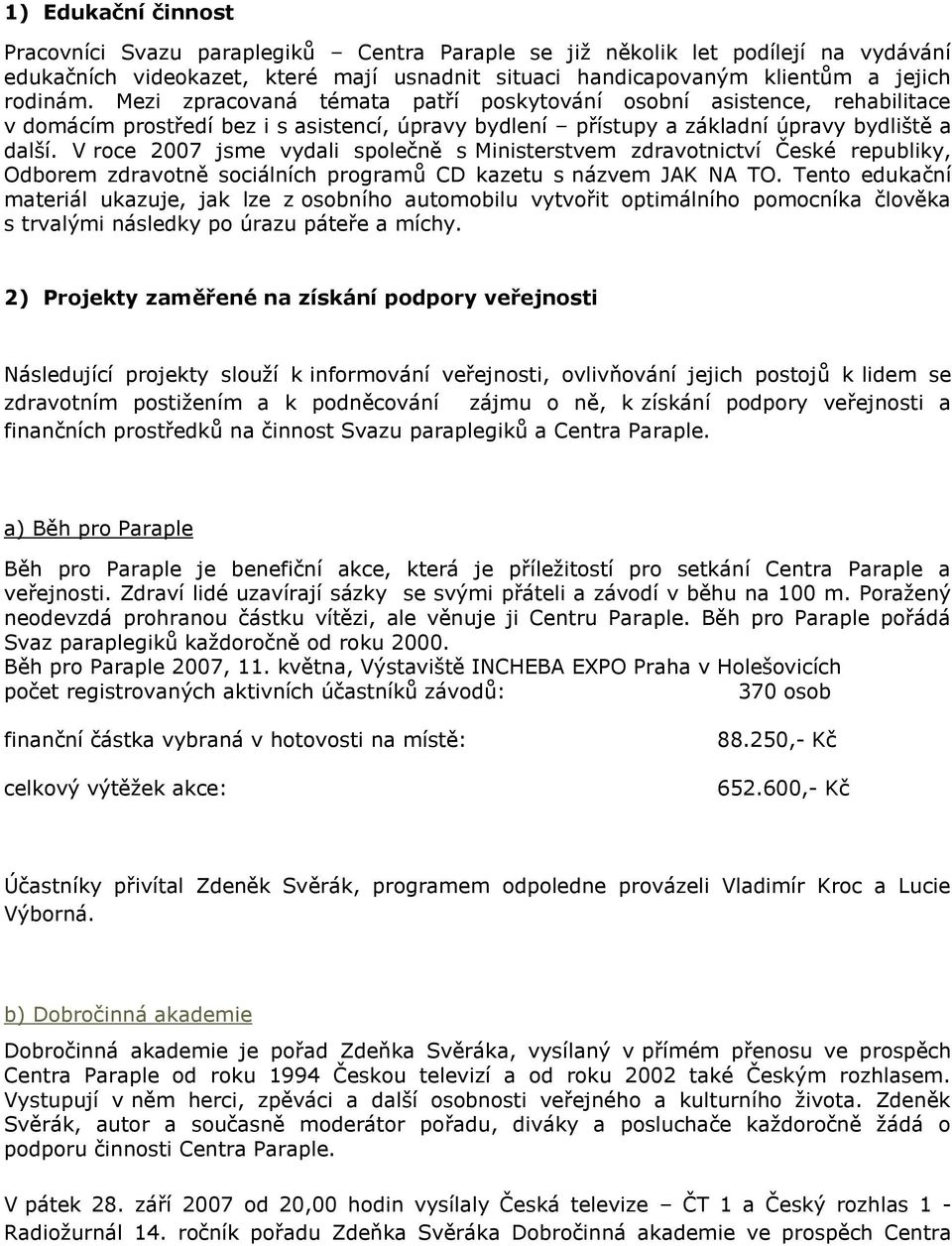 V roce 2007 jsme vydali společně s Ministerstvem zdravotnictví České republiky, Odborem zdravotně sociálních programů CD kazetu s názvem JAK NA TO.