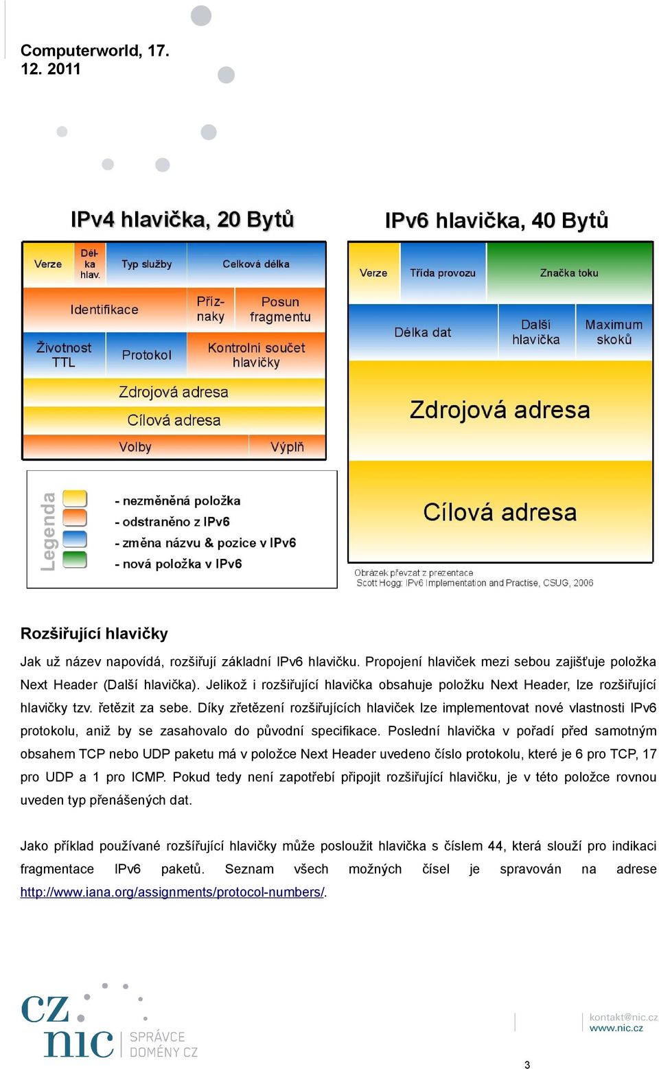 Díky zřetězení rozšiřujících hlaviček lze implementovat nové vlastnosti IPv6 protokolu, aniž by se zasahovalo do původní specifikace.