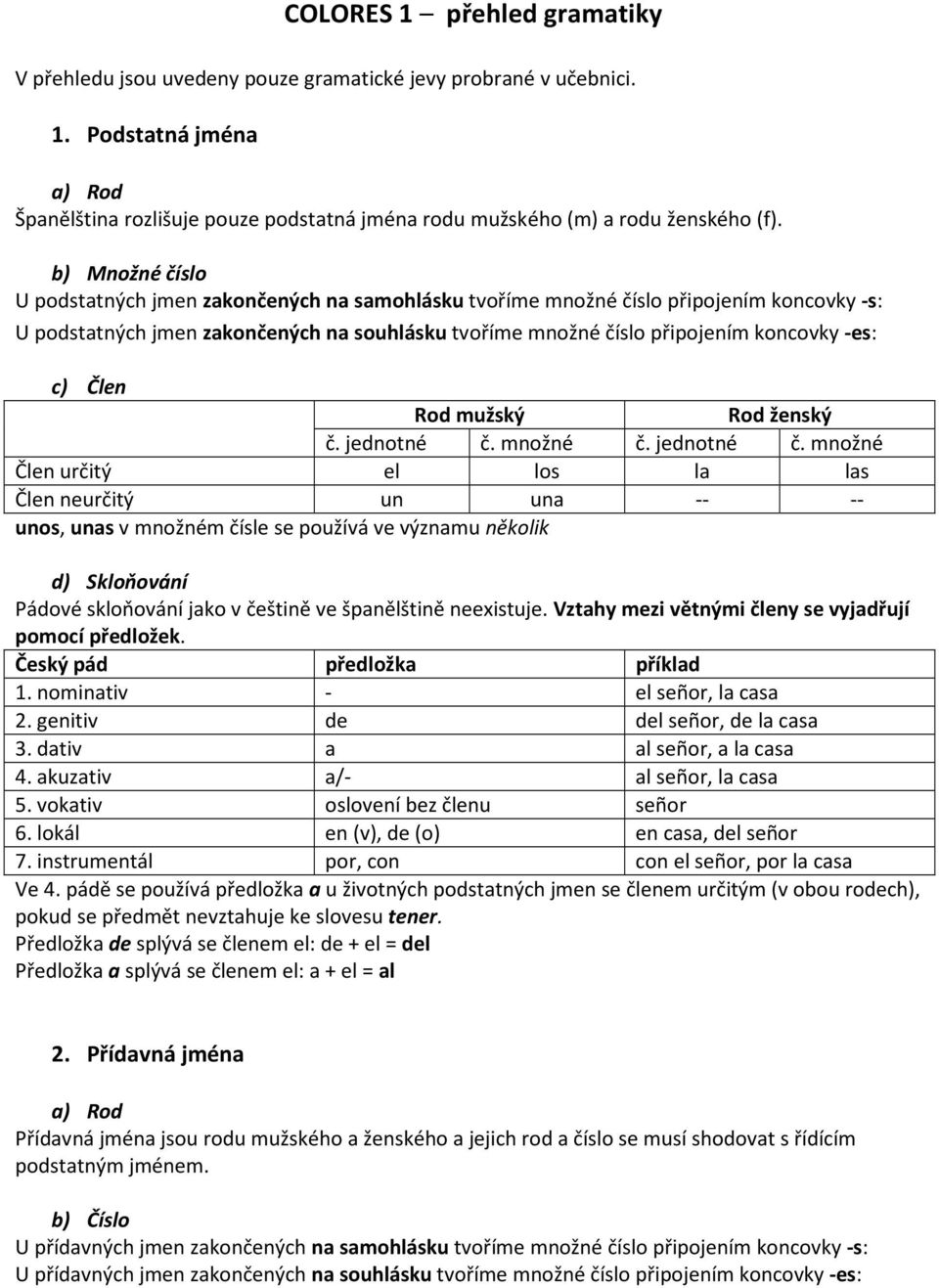 COLORES 1 přehled gramatiky - PDF Stažení zdarma