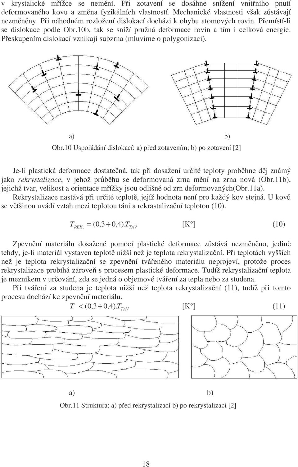 Peskupením dislokací vznikají subzrna (mluvíme o polygonizaci). a) b) Obr.